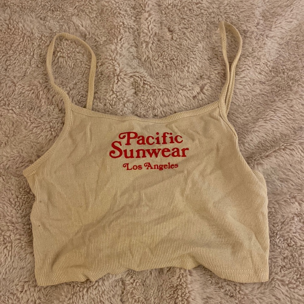 Pacific Sun-wear Cream Cropped Tank Top